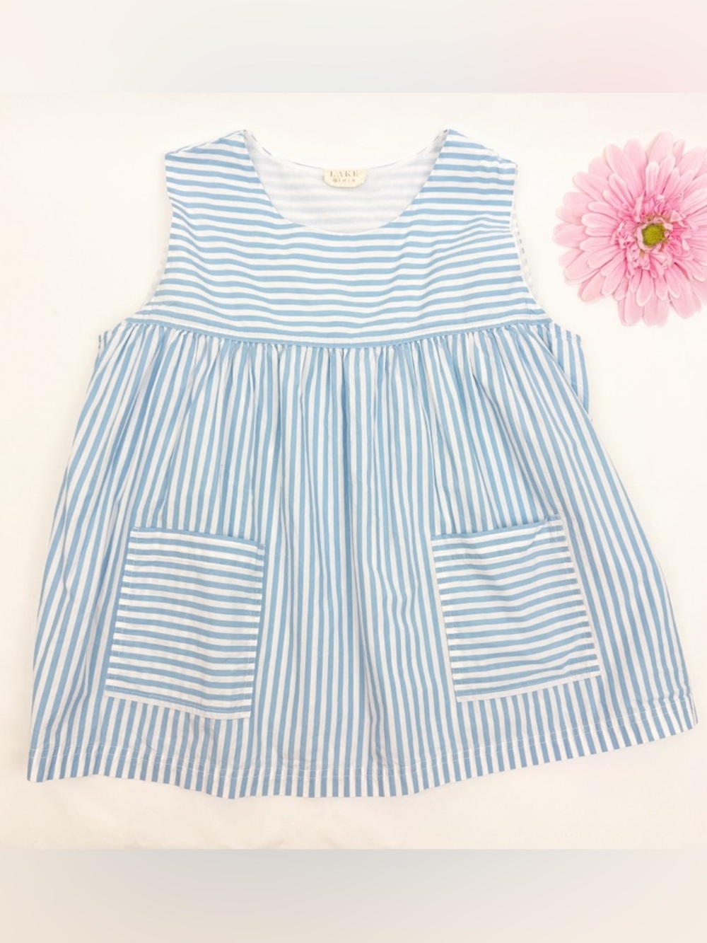 Lake Pajamas Sleeveless Cotton Sleep Pajama Top Blue White Stripes